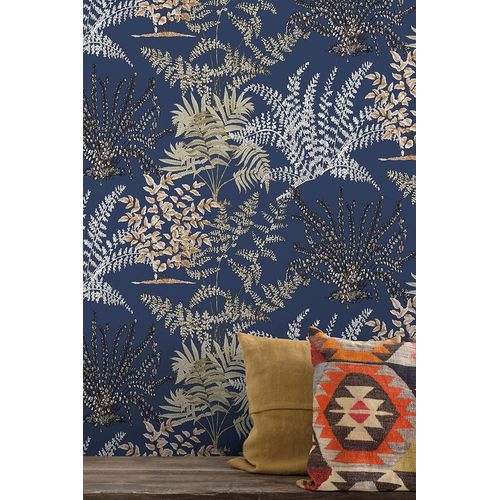 Papel de Parede Muse Folhagem Azul e Branco A57103 Papel de Parede Muse Folhagem Azul e Branco A57103