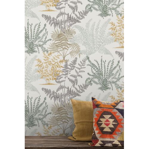 Papel de Parede Muse Folhagem Branco e Dourado A57101 Papel de Parede Muse Folhagem Branco e Dourado A57101