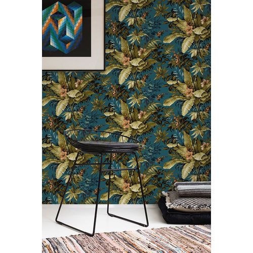 Papel de Parede Muse Folhagem Verde e Azul A55801 Papel de Parede Muse Folhagem Verde e Azul A55801